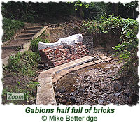 Gabions half full of bricks
